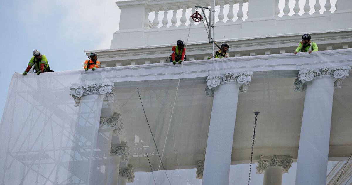 President Trump extends his White House makeover to include the main entrance columns.