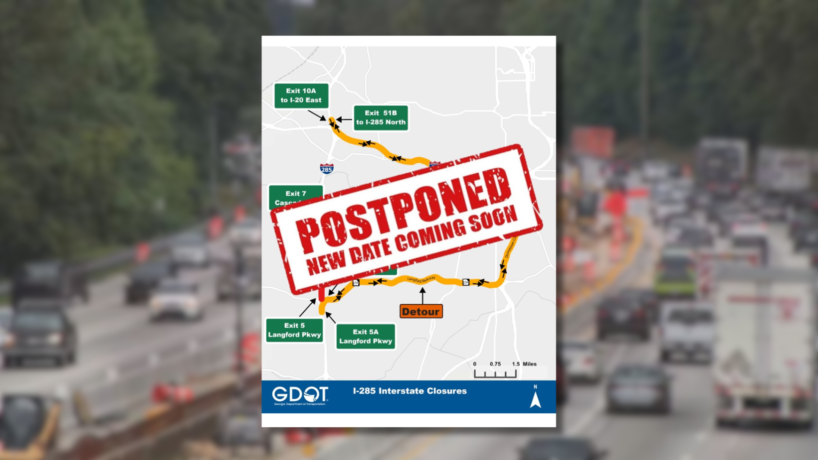 Weather Delays Partial Closure of Atlanta's I-285 Due to Impending Storms