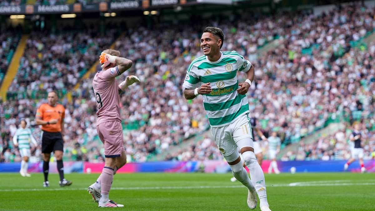 Camilo Duran scores twice as Celtic defeats Falkirk to maintain their perfect domestic run.