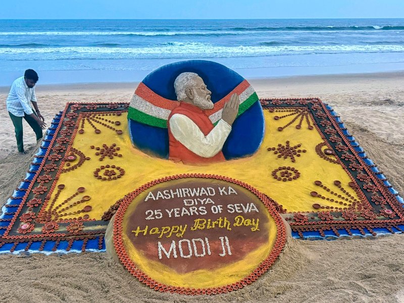 Sand Artist Sudarsan Pattnaik Creates 25-Foot Installation For Modi's Birthday