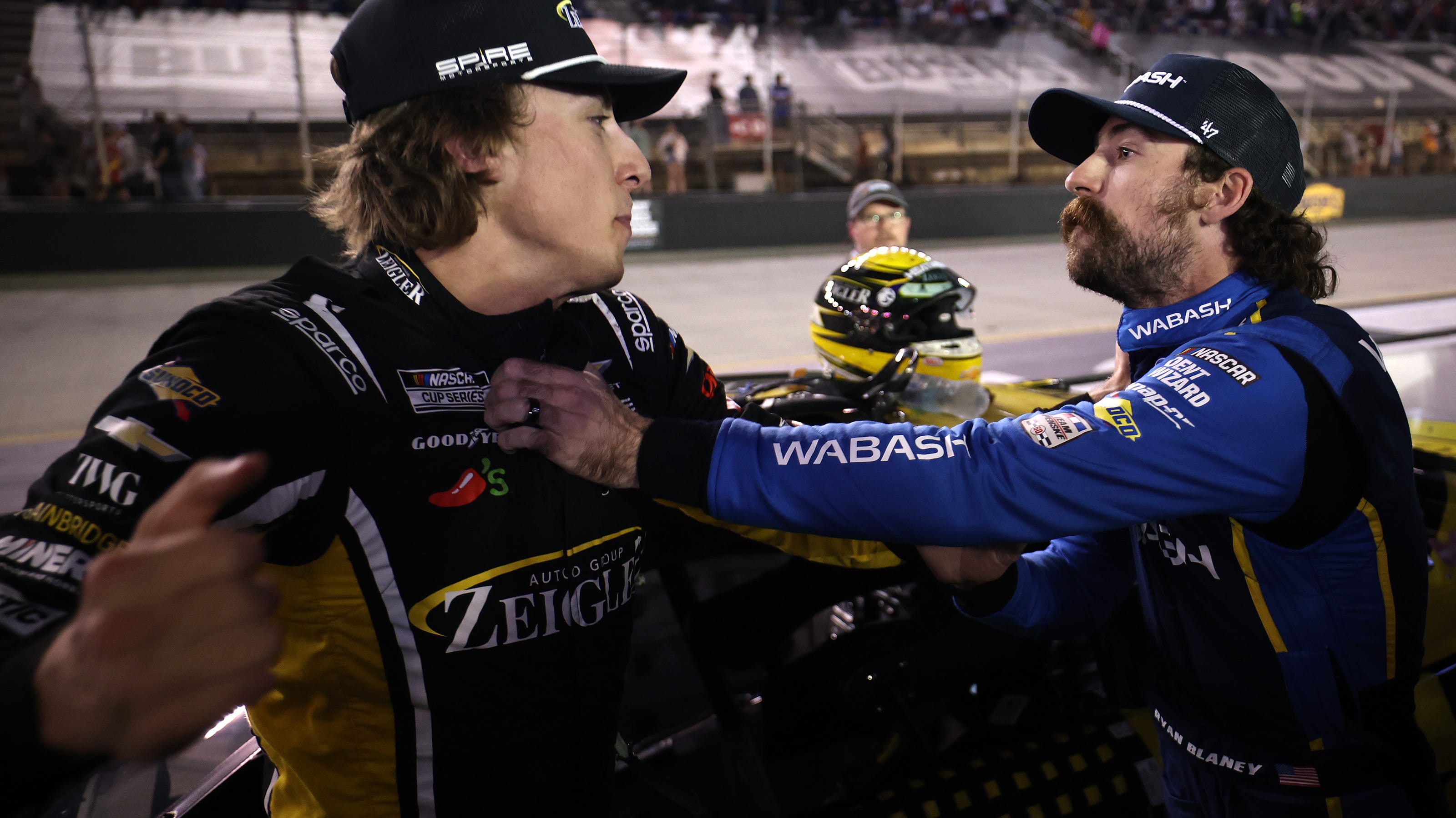 Ryan Blaney and Carson Hocevar exchange punches following a late crash at Bristol.