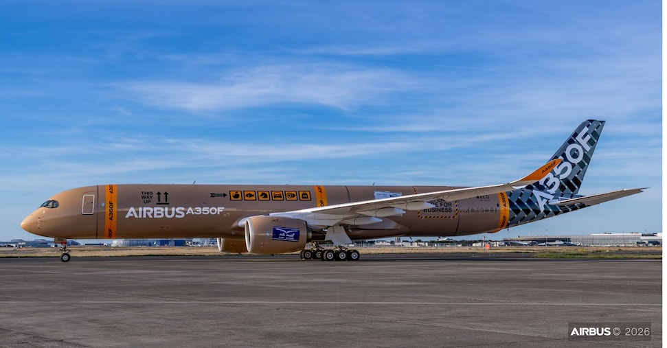 Airbus A350F cargo aircraft completes its maiden flight from Toulouse ahead of 2027 deliveries.