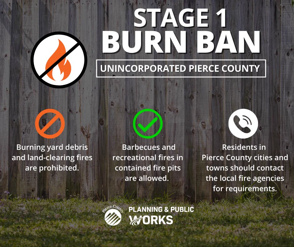 Pierce County Fire Marshal lifts unincorporated burn ban following cooler and wetter weather.