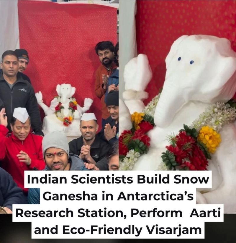 Indian Researchers Celebrate Ganesh Chaturthi by Sculpting a Snow Idol in Antarctica