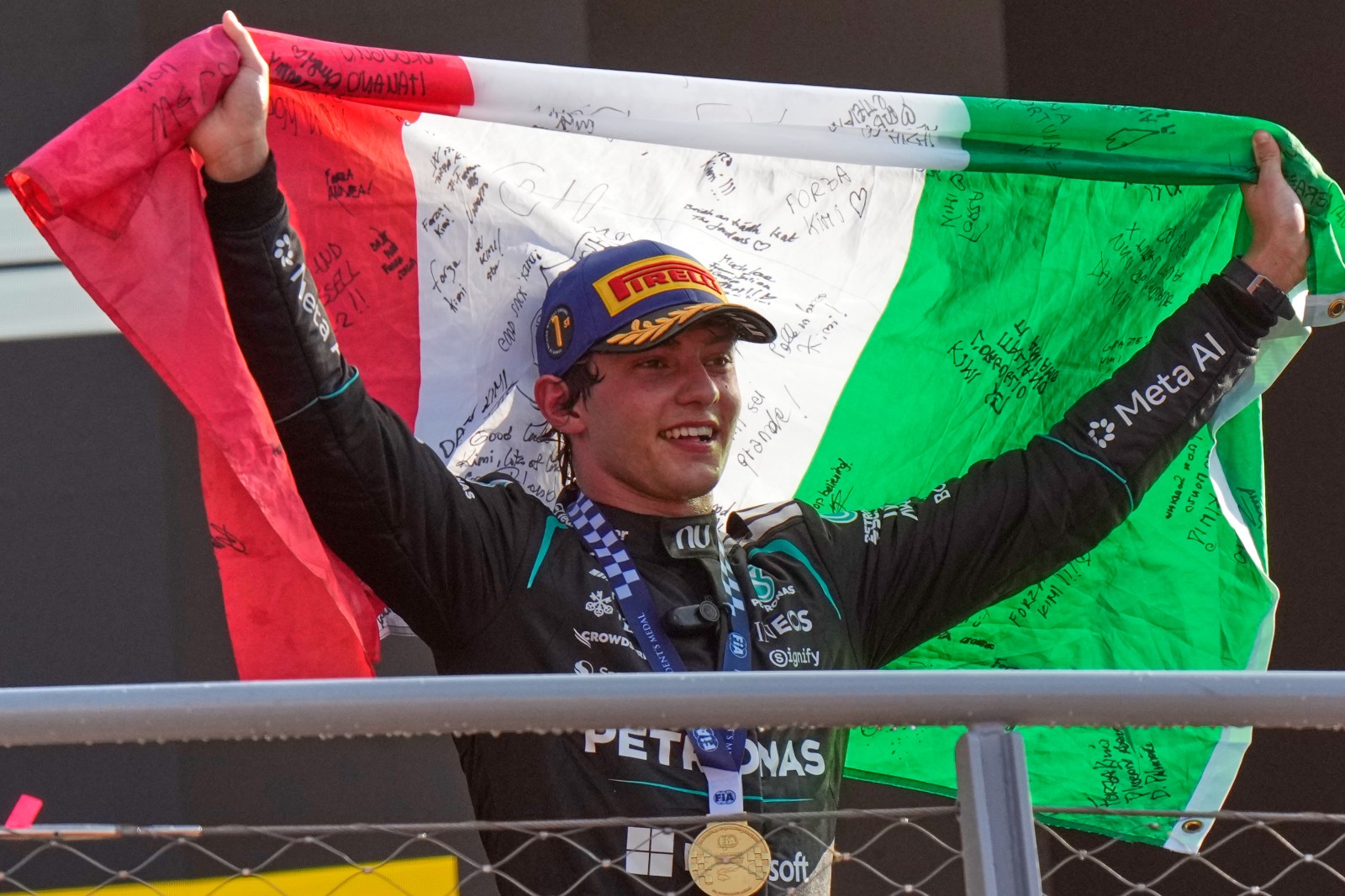 Mercedes driver Kimi Antonelli makes history with a stunning victory at Monza