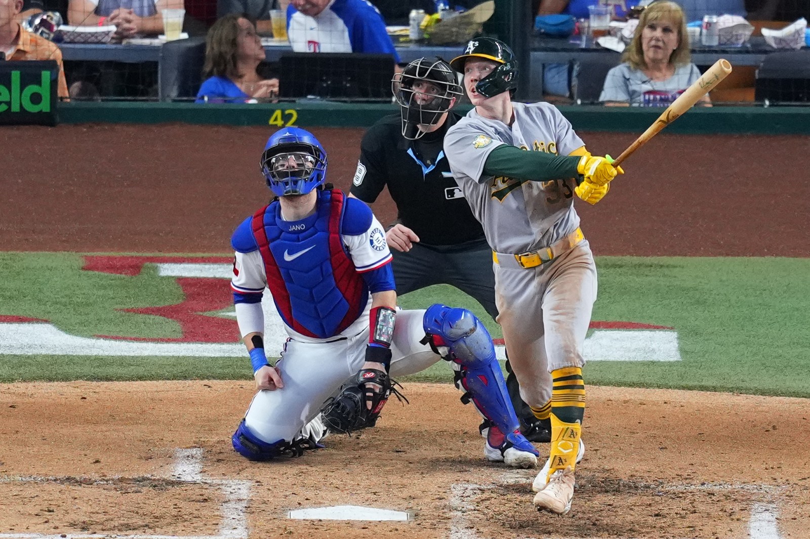 Henry Bolte leads the Athletics to a 9-2 victory over the Rangers with two home runs