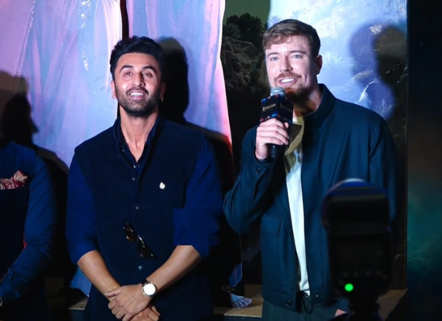Ranbir Kapoor helps MrBeast and lifts the Shiv Dhanush at Ramayana promotional event.