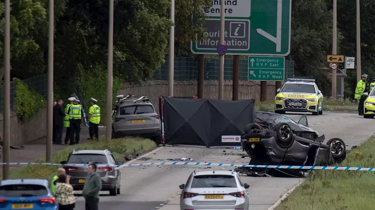 Police hunt three suspects after fatal multi-vehicle crash near Edinburgh Airport.
