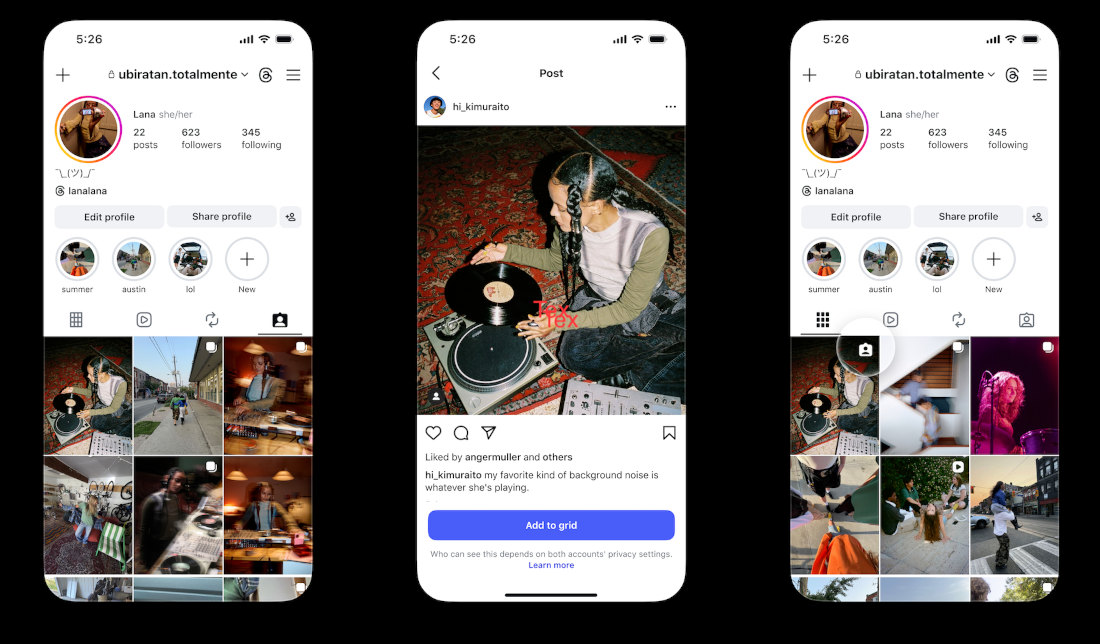 Instagram now allows users to add tagged photos directly to their main profile grids