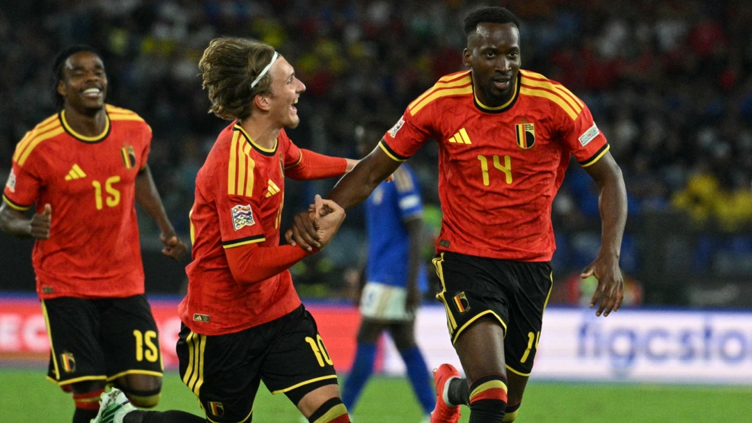 Belgium defeats Italy two to zero in their Nations League opening match in Rome.