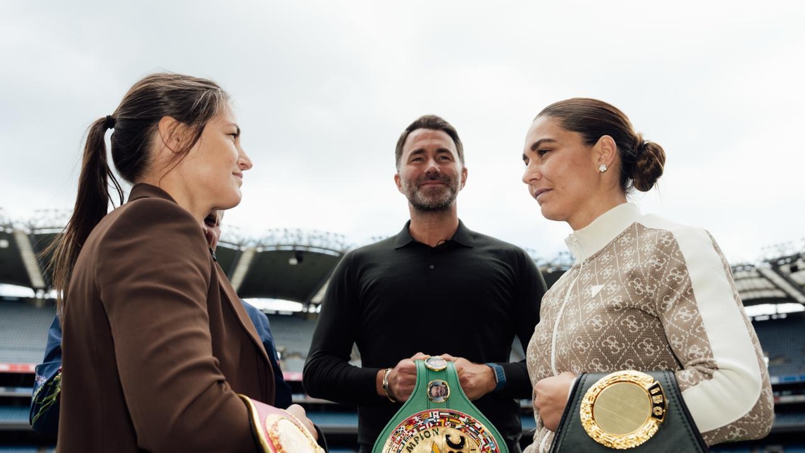 Katie Taylor and Flora Pili make weight for historic Croke Park farewell fight.