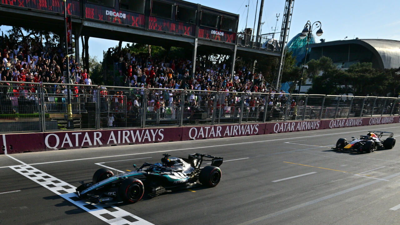 George Russell claims victory at the Formula 1 Azerbaijan Grand Prix in Baku.