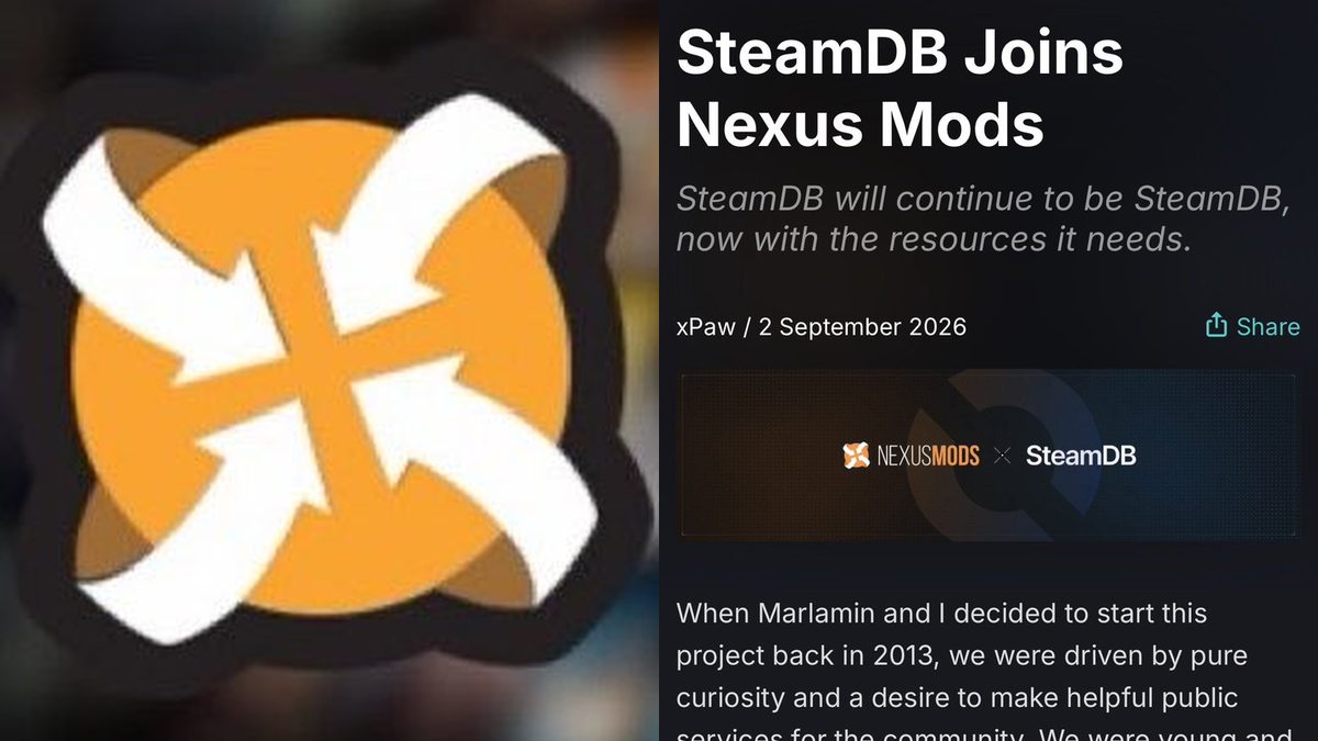 Nexus Mods acquires SteamDB to ensure long-term sustainability and free access.