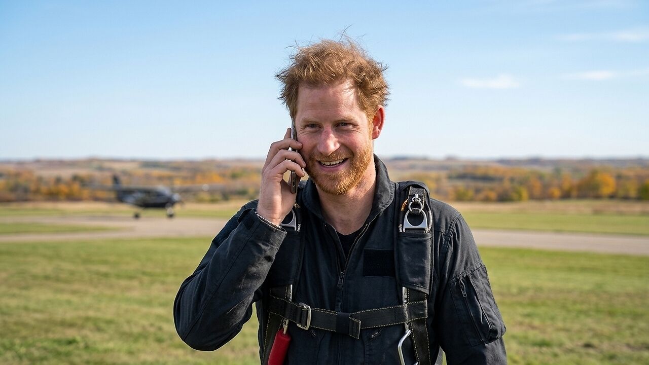 Prince Harry completes a charity skydive in Ontario to honor a 102-year-old veteran.