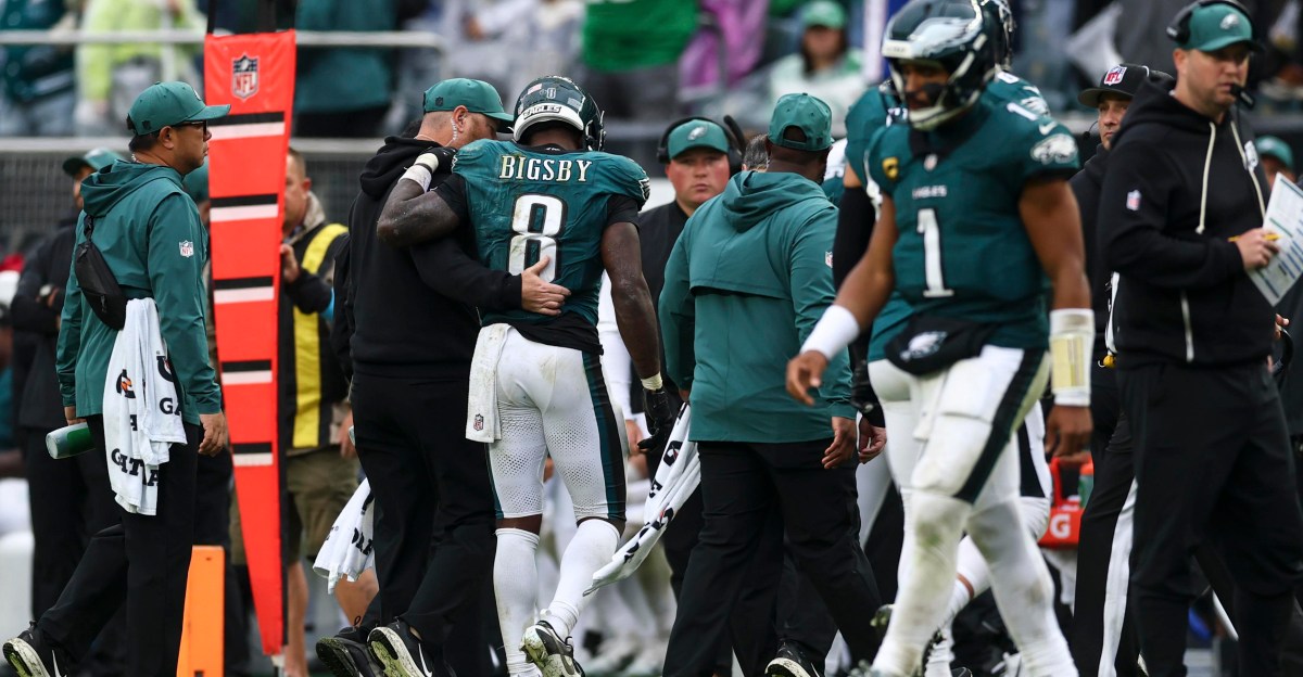 Eagles running back Tank Bigsby faces surgery and injured reserve following core muscle injury.