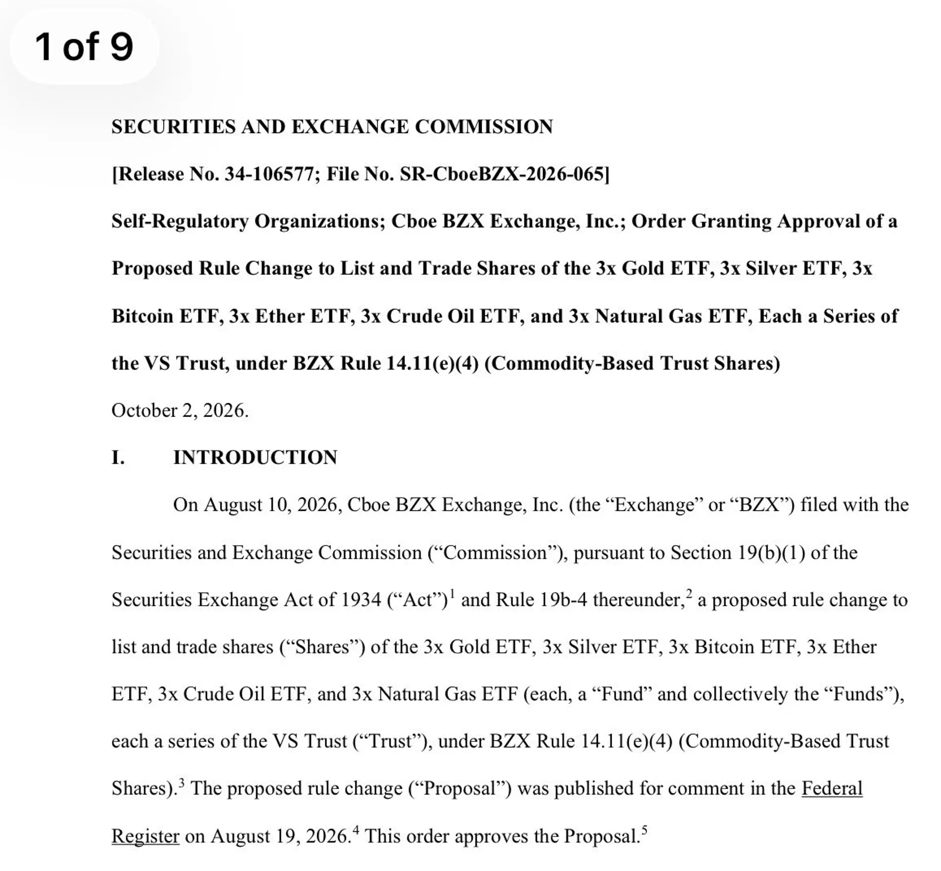 SEC Approves New Three Times Leveraged ETPs Across Six Major Assets