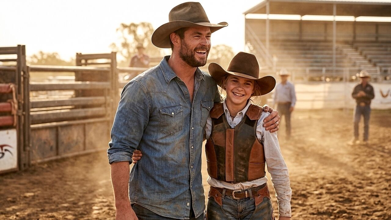 Chris Hemsworth celebrates daughter India Rose winning an all-boys bull-riding competition.