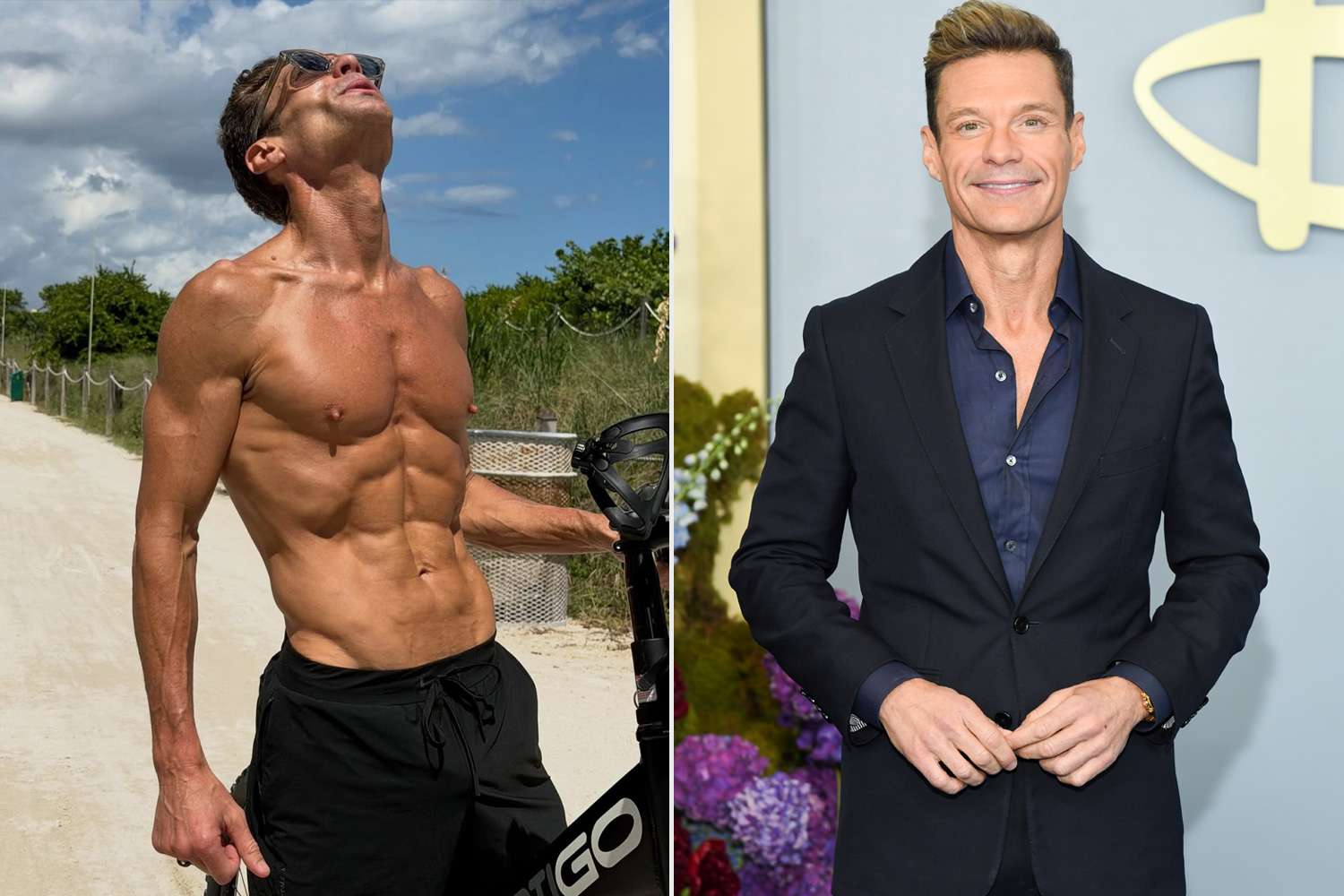 Ryan Seacrest shows off his muscular physique in new shirtless workout photos.