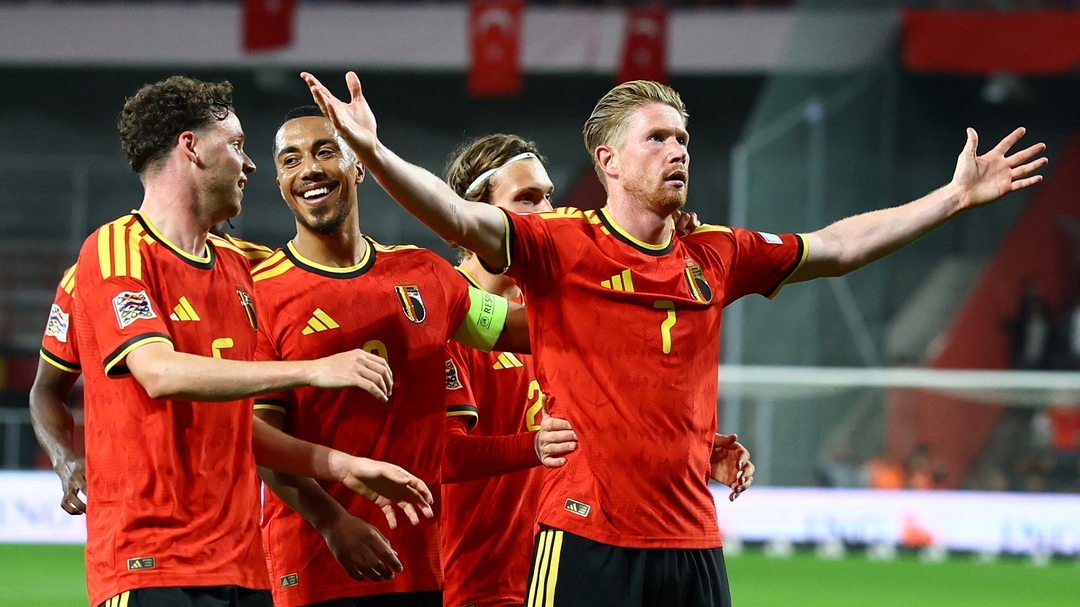 Kevin De Bruyne scores twice as Belgium defeats Turkey three to nil in Nations League.